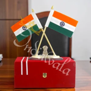 12.25 Inch Brass Indian Flag Decor in a premium velvet box