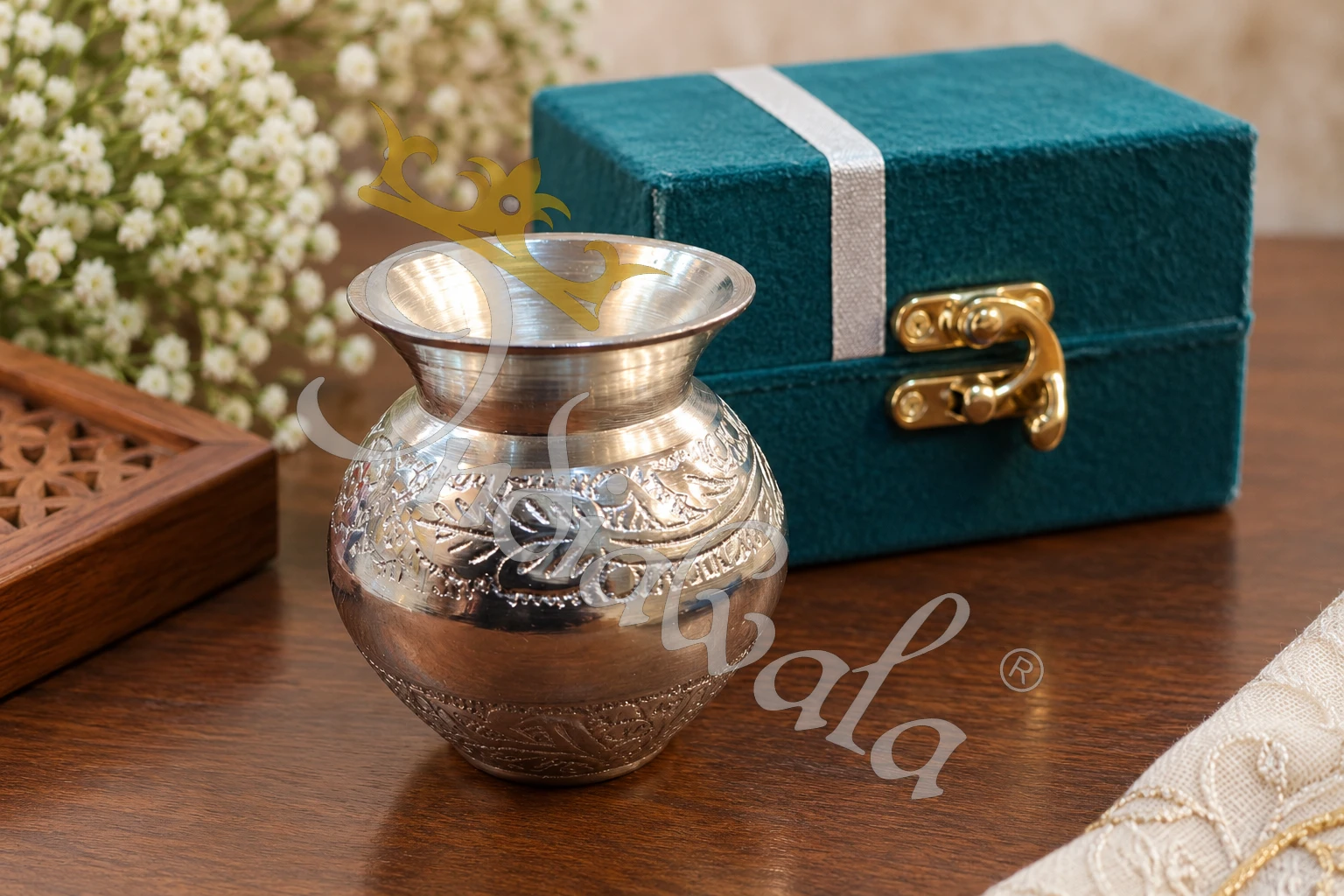 INW-9450 German Silver Lota Set in a premium red velvet box