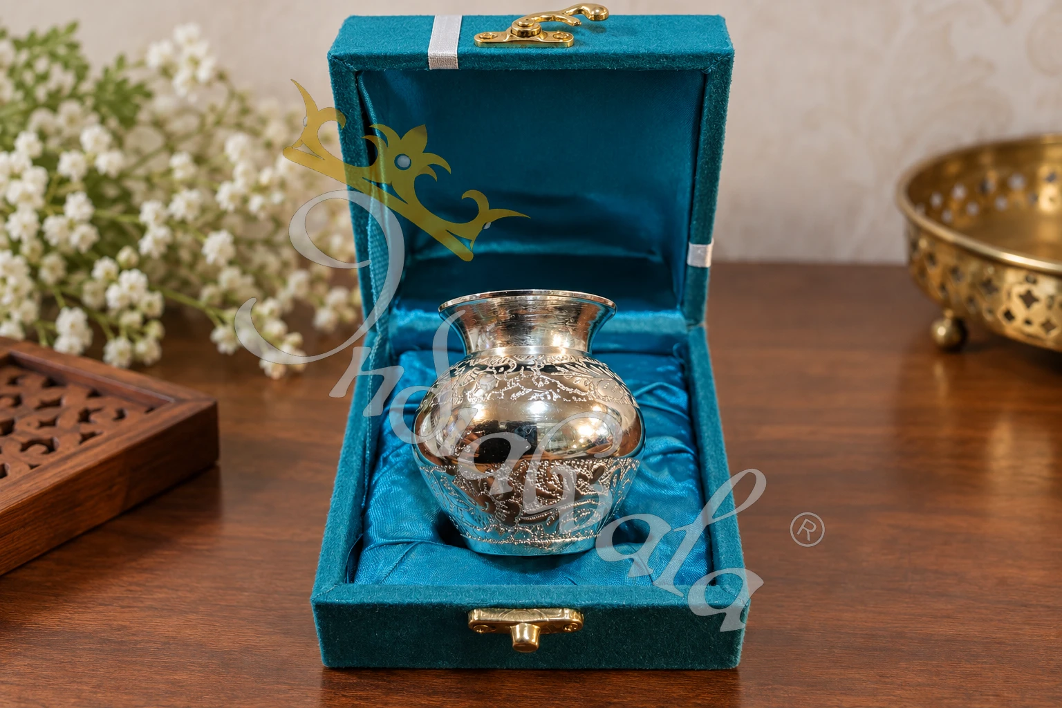 INW-9450_1 German Silver Lota Set in a premium red velvet box