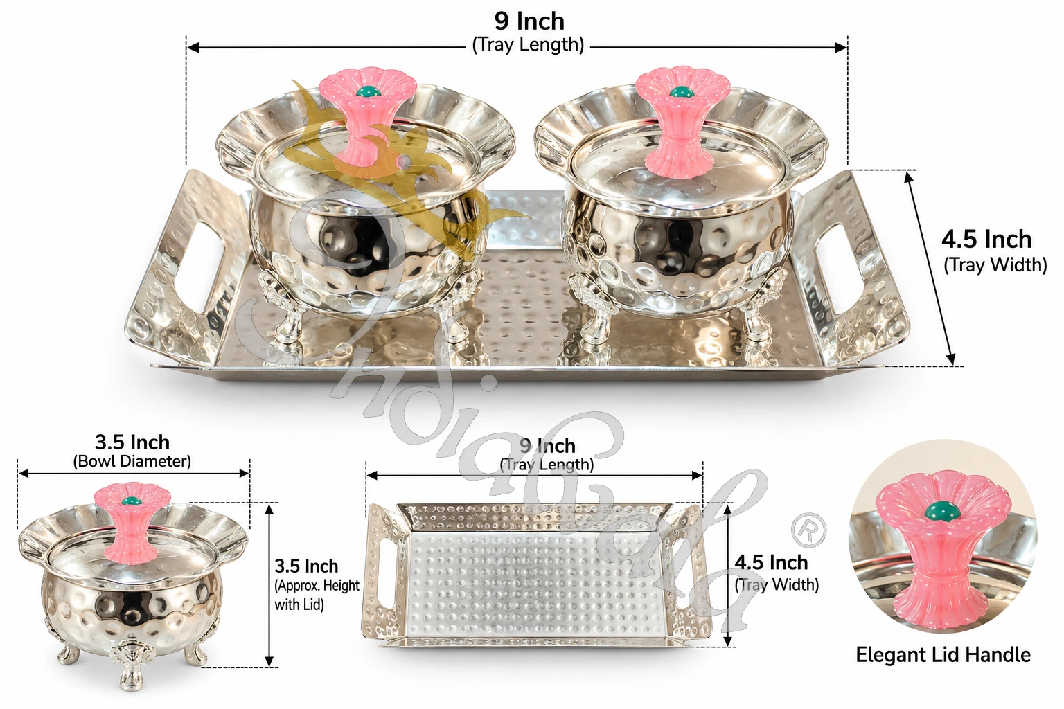 INW-9452_2 Elegant German Silver Steel Bowl Set with two bowls and a tray in a velvet box