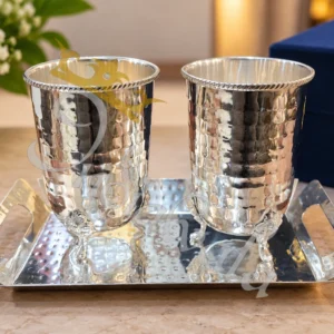 Steel German Silver Glass Set with Tray on a velvet box