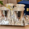 INW-9455_1 German Silver Steel Glass Set with Velvet Box on a matching tray