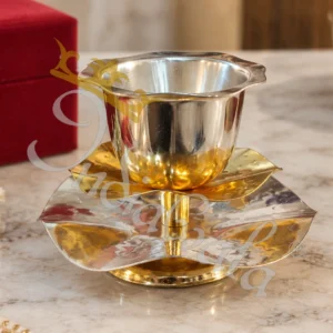 German Silver Flower Diya Set in a premium velvet box