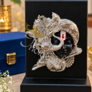 German Silver Lord Krishna Face Statue in a premium velvet box