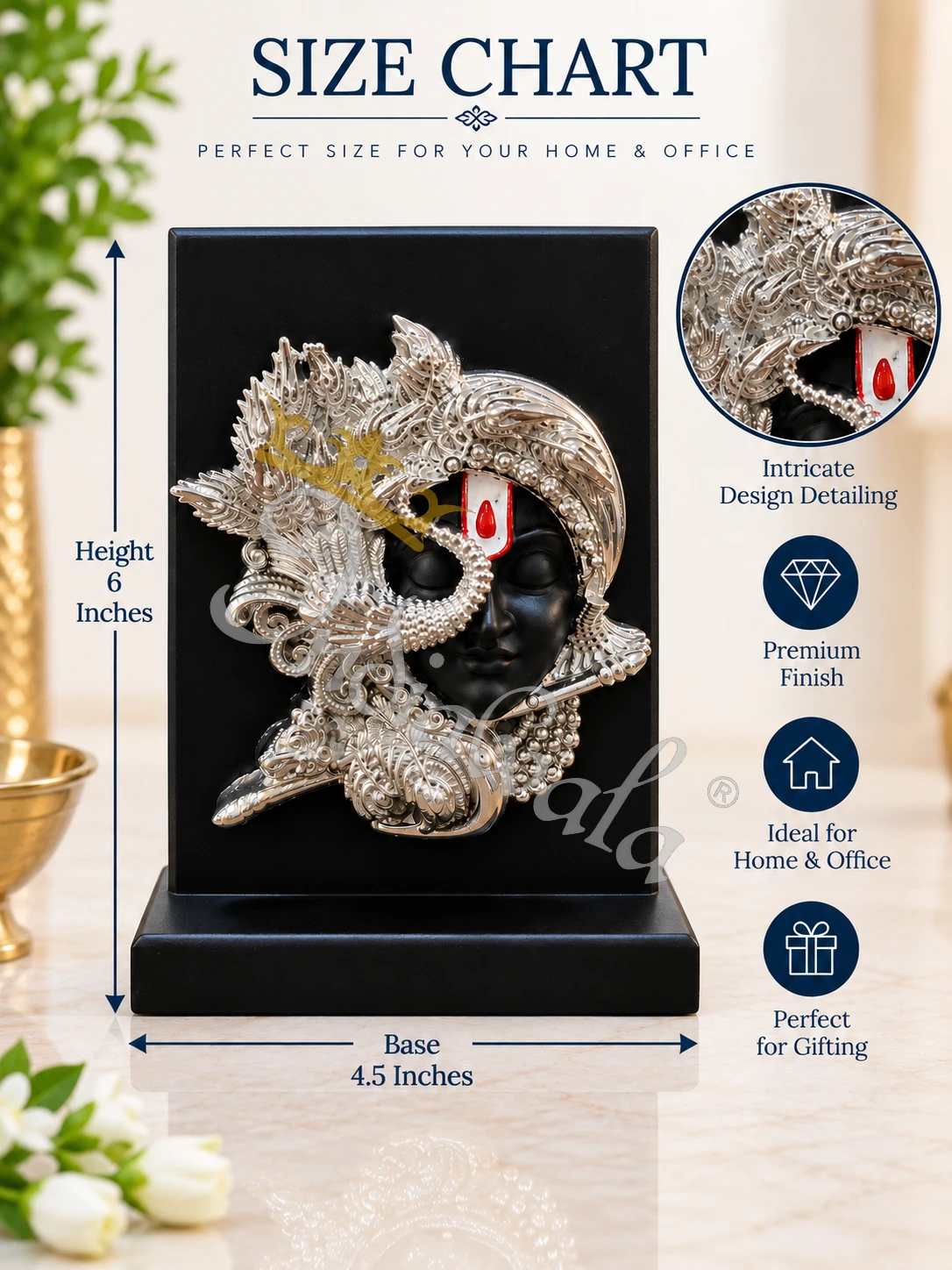 INW-9458_1 German Silver Lord Krishna Face Statue in a premium velvet box
