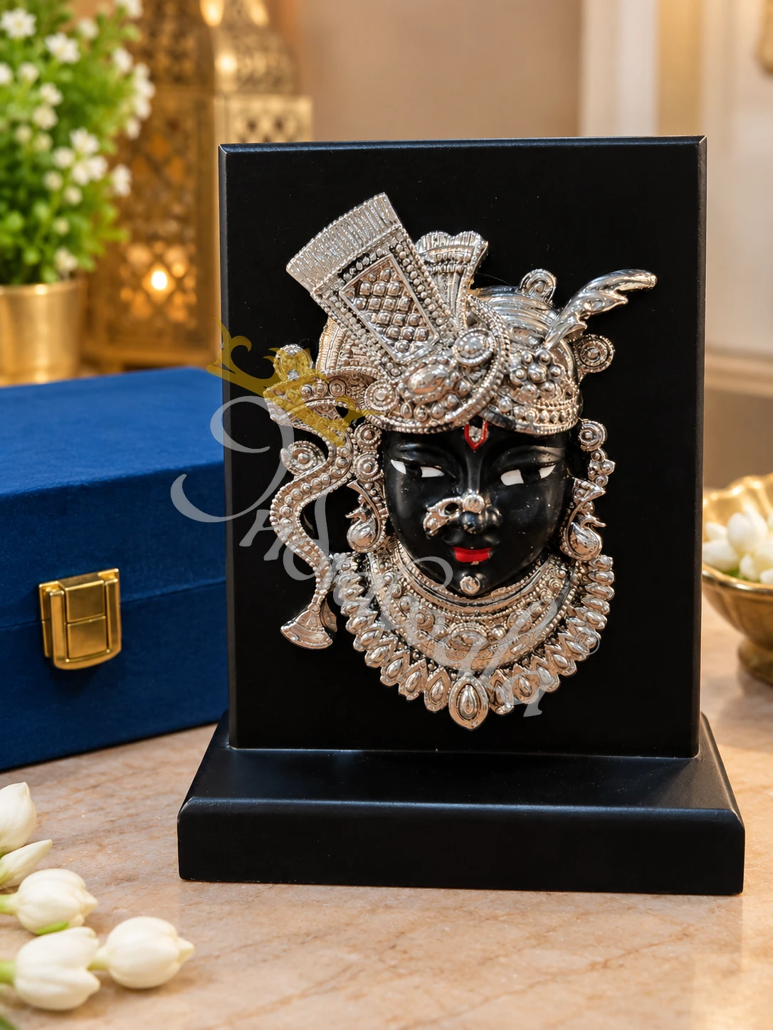 INW-9460 6 Inch German Silver Shrinathji Face Idol