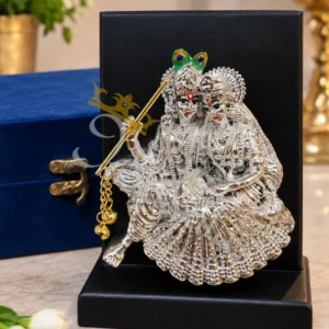 6 Inch German Silver Radha Krishna Idol in a premium velvet box