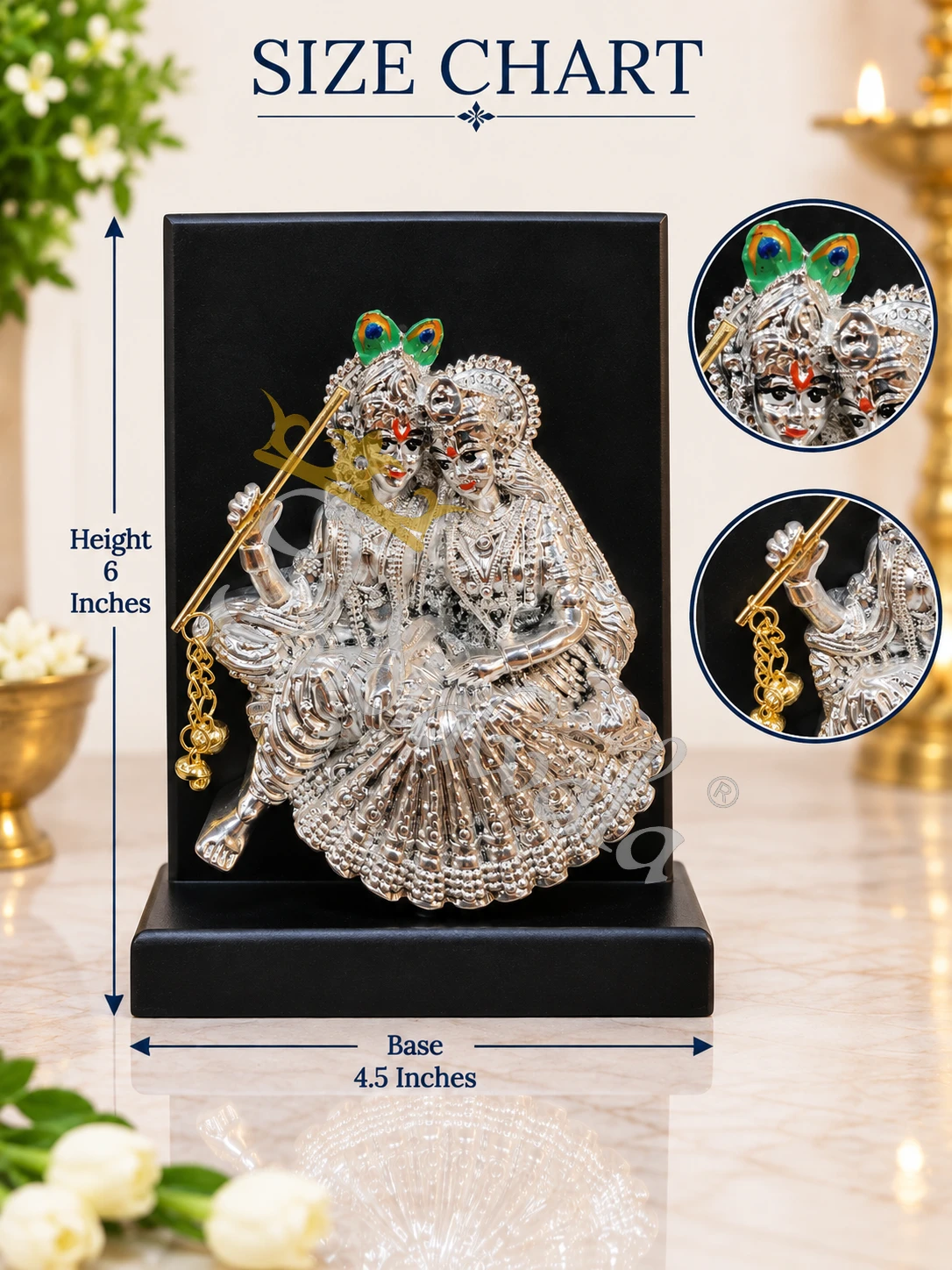 INW-9461_1 6 Inch German Silver Radha Krishna Idol in a premium velvet box