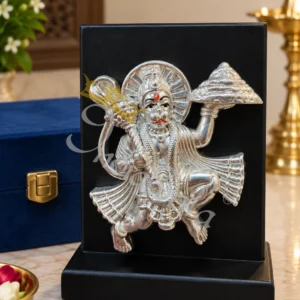 6 Inch German Silver Hanuman Statue in an elegant velvet box packaging