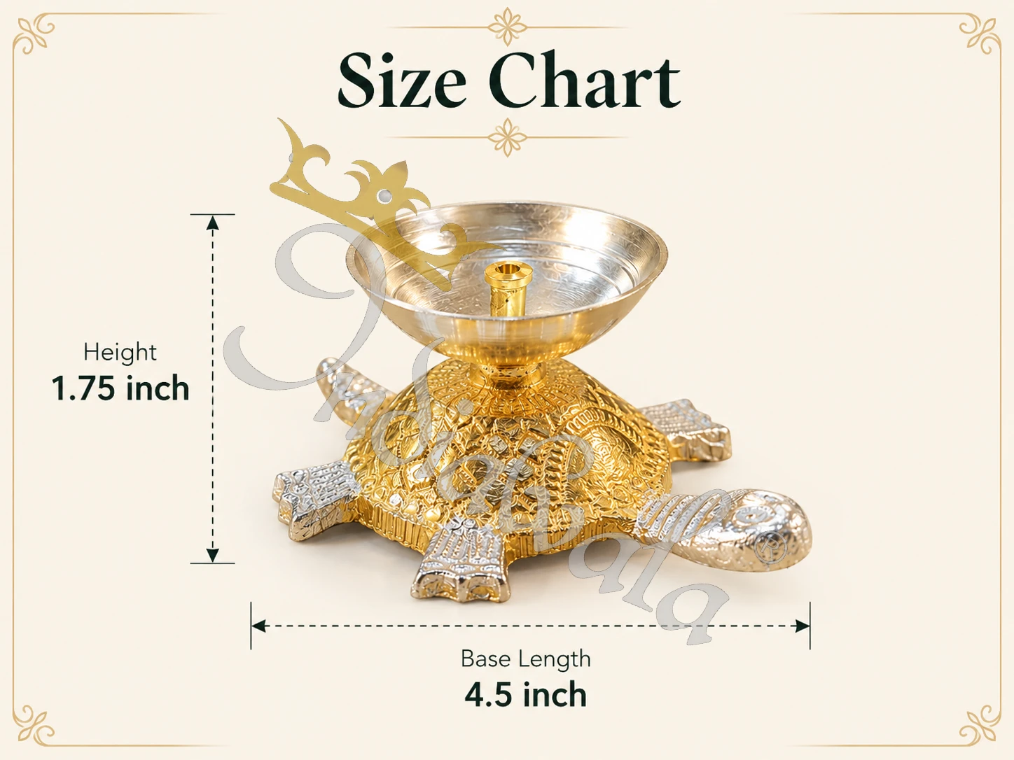 INW-9465_1 Elegant Dual Tone Aluminium Tortoise Diya for spiritual rituals.