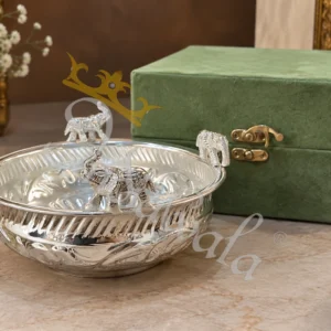A decorative 6 Inch Silver Plated Steel Urli Pot, perfect for home decor and gifting.