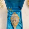 INW-9471_1 A beautifully crafted 5 Inch German Silver Ganesh Shankh in a velvet box.