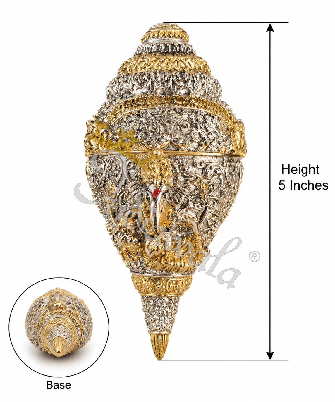 INW-9471_2 A beautifully crafted 5 Inch German Silver Ganesh Shankh in a velvet box.