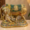 INW-9476_1 A beautiful 5x6 Inch Handcrafted Brass Stone Work Kamdhenu statue in a velvet box.
