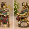 A beautifully crafted 7 inch Brass Stone Work Ganesha Chair Gifting Statue, showcasing intricate details.