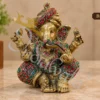 7.5 Inch Brass Pagdi Ganesha Stone Work Statue in a premium velvet box