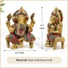 INW-9479_1 Handcrafted Brass Ganesha Stool Statue with Stone Work
