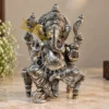 INW-9480 Handcrafted Silver Finish Brass Ganesha statue for corporate gifting.
