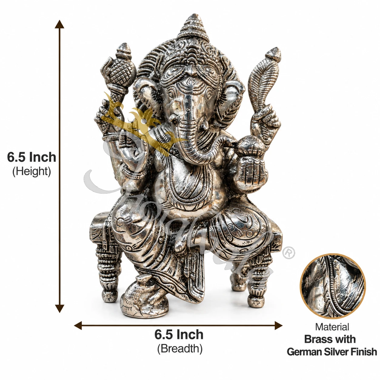 INW-9480_1 Handcrafted Silver Finish Brass Ganesha statue for corporate gifting.
