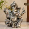 7.5 Inch Silver Finish Brass Pagdi Ganesha in a premium velvet box