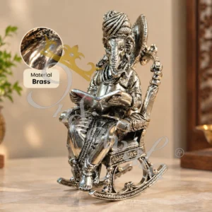 7 Inch Silver Finish Brass Chair Ganesha idol for premium gifting