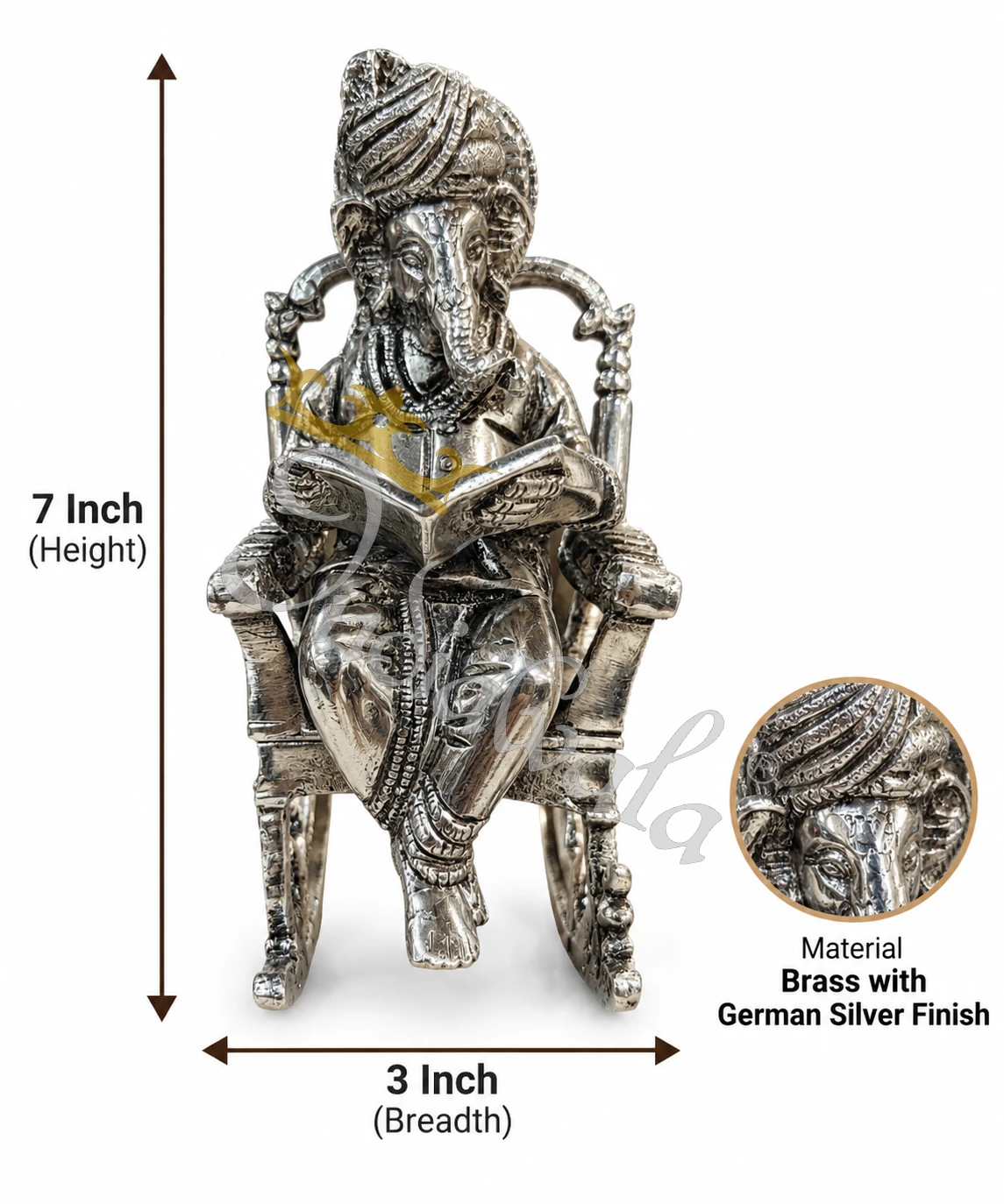 INW-9482_2 7 Inch Silver Finish Brass Chair Ganesha idol for premium gifting