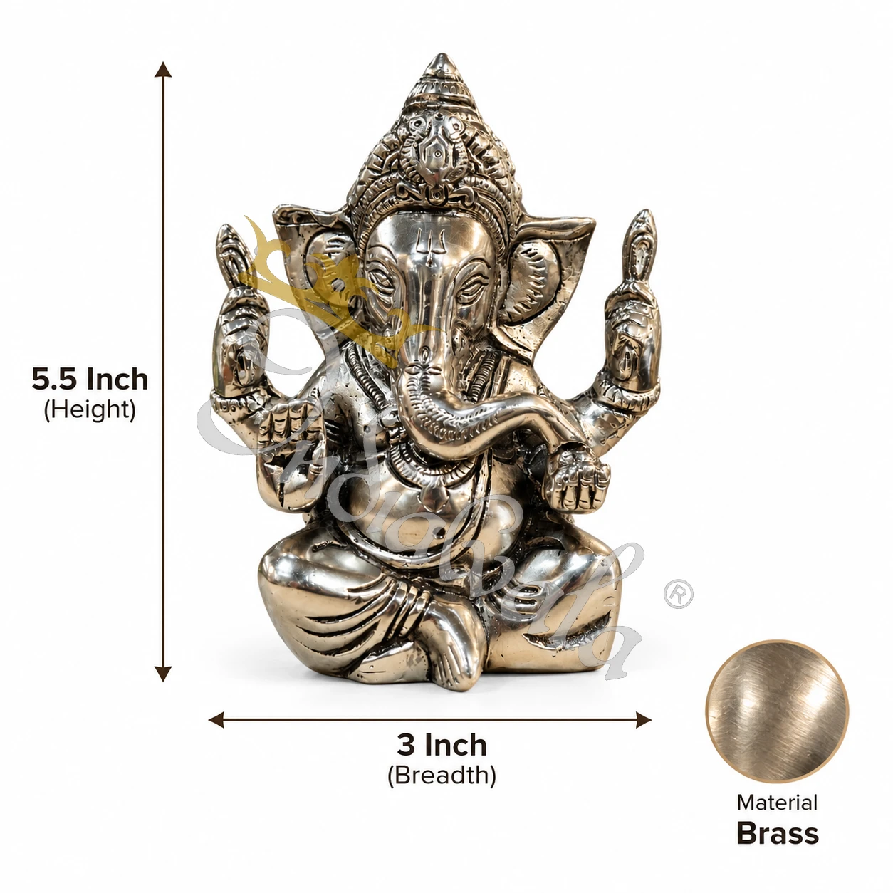 INW-9483_1 5.5 Inch Silver Finish Brass Ganesha Statue in a premium velvet box