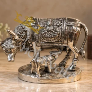 Handcrafted 5 Inch Silver Finish Brass Nandi statue for spiritual home decor