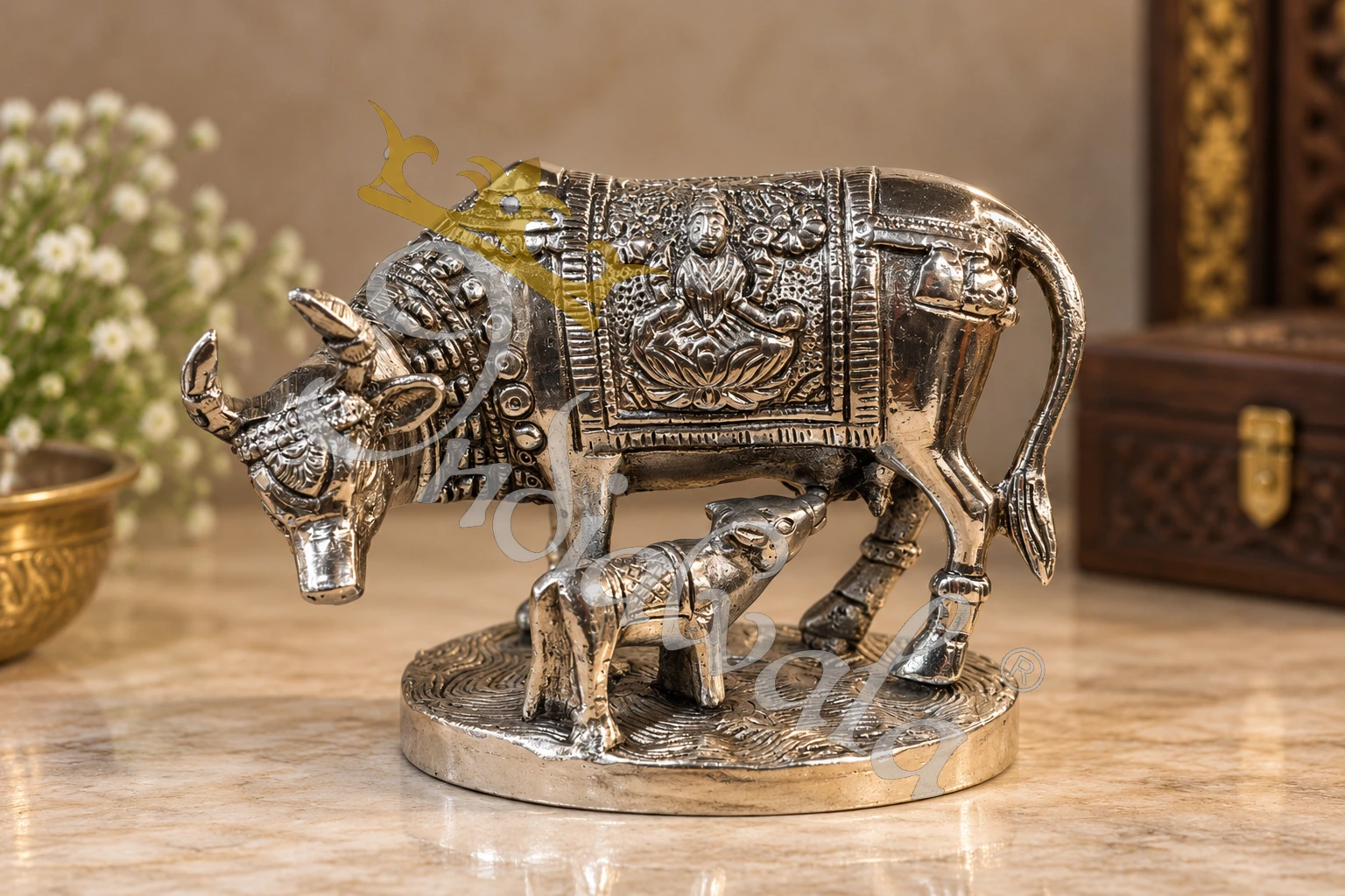 INW-9485 Handcrafted 5 Inch Silver Finish Brass Nandi statue for spiritual home decor