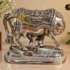 INW-9486_1 Silver Polish Brass Kamdhenu Idol in a luxury velvet box