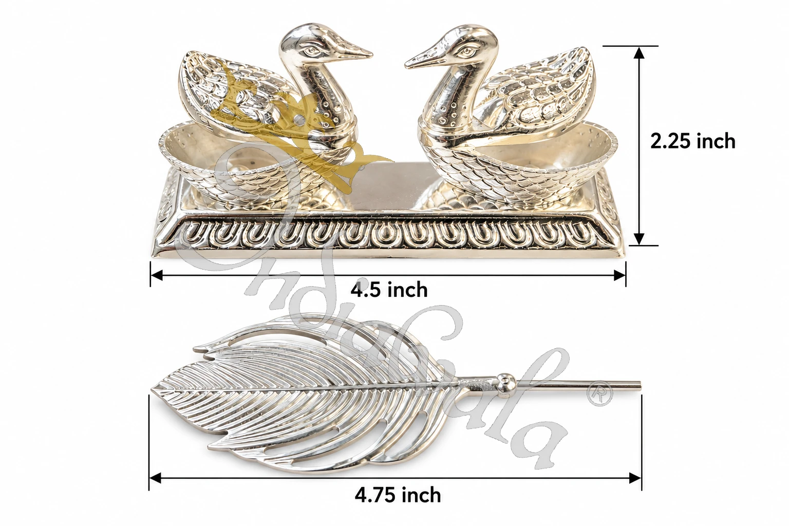 INW-9489_2 German Silver Swan Morpankh Kumkum Holder in a premium velvet box
