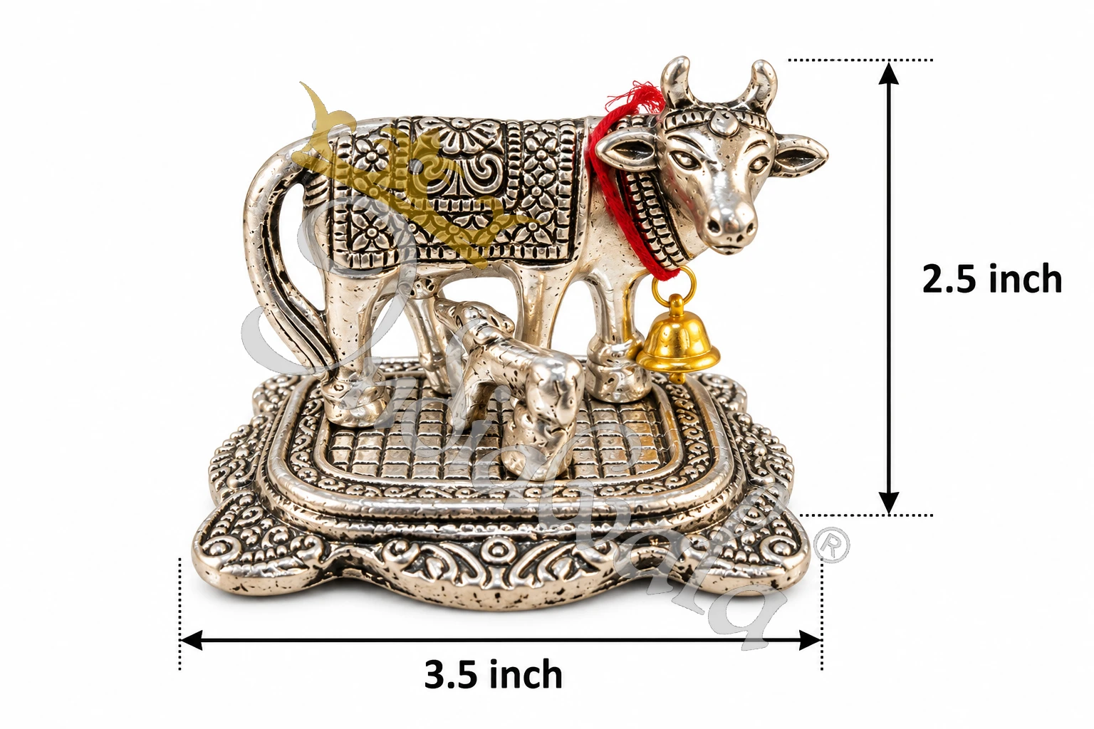 Miniature German Silver Aluminium Cow Figurine in a velvet box for gifting.