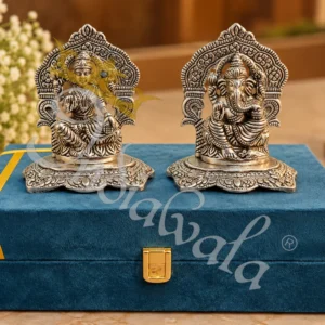 German Silver Laxmi Ganesh Gifting Idol in a premium velvet box