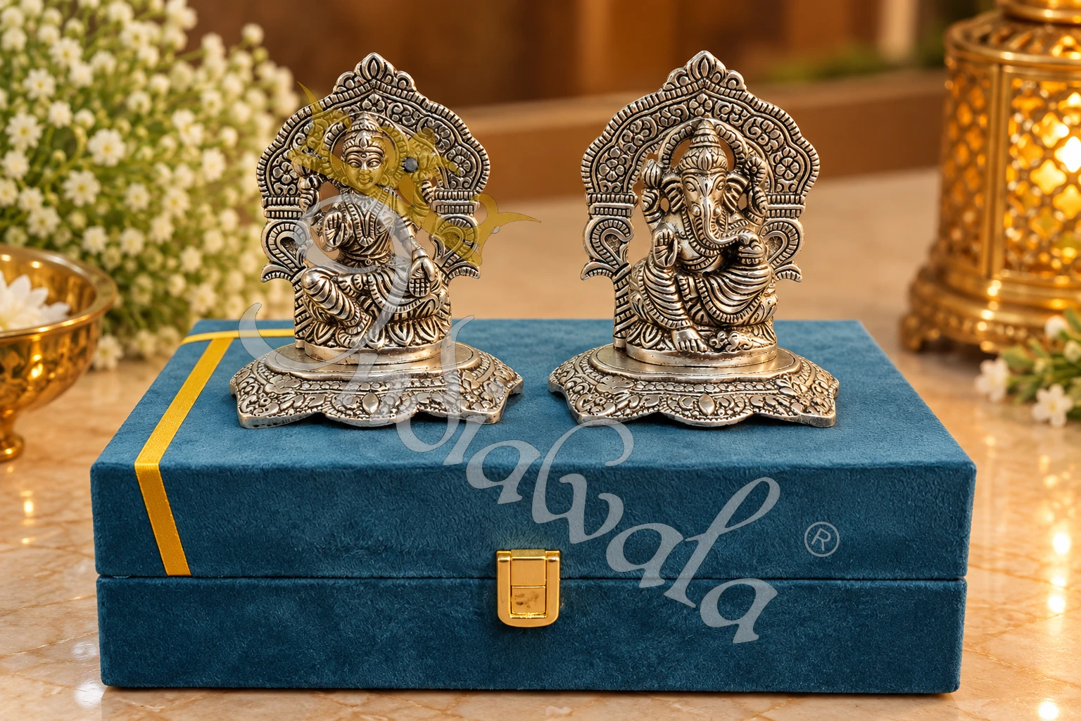 German Silver Laxmi Ganesh Gifting Idol in a premium velvet box