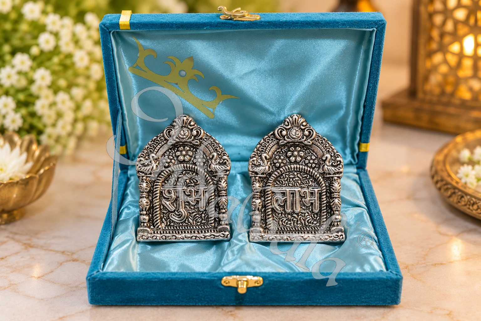 INW-9493 German Silver Shubh Labh Gifting Set in a premium velvet box