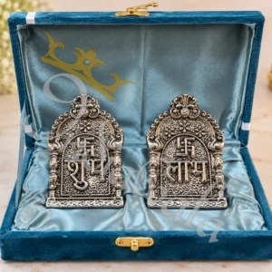 Aluminium German Silver Shubh Labh Set in a premium velvet box