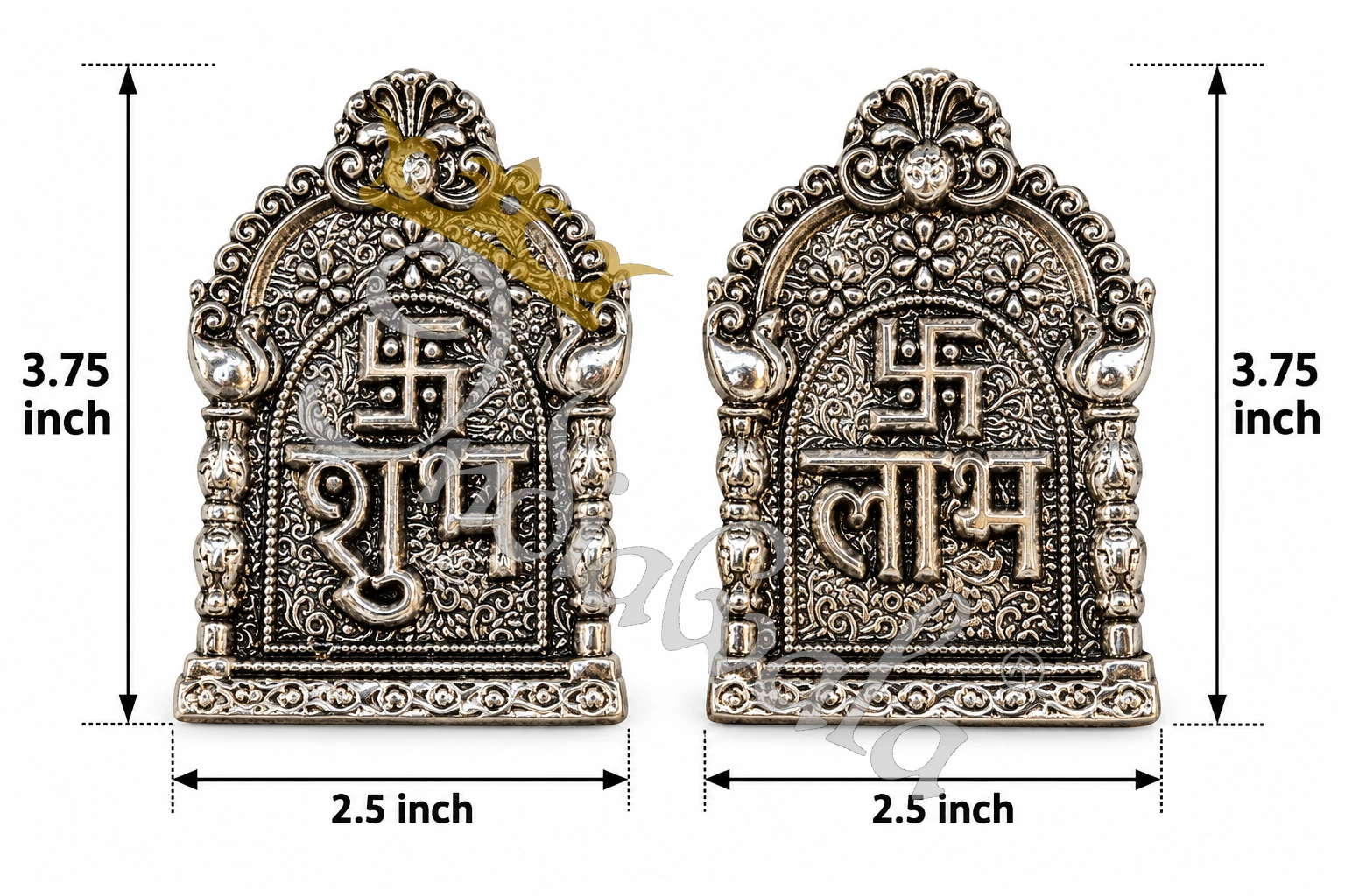 INW-9494_2 Aluminium German Silver Shubh Labh Set in a premium velvet box