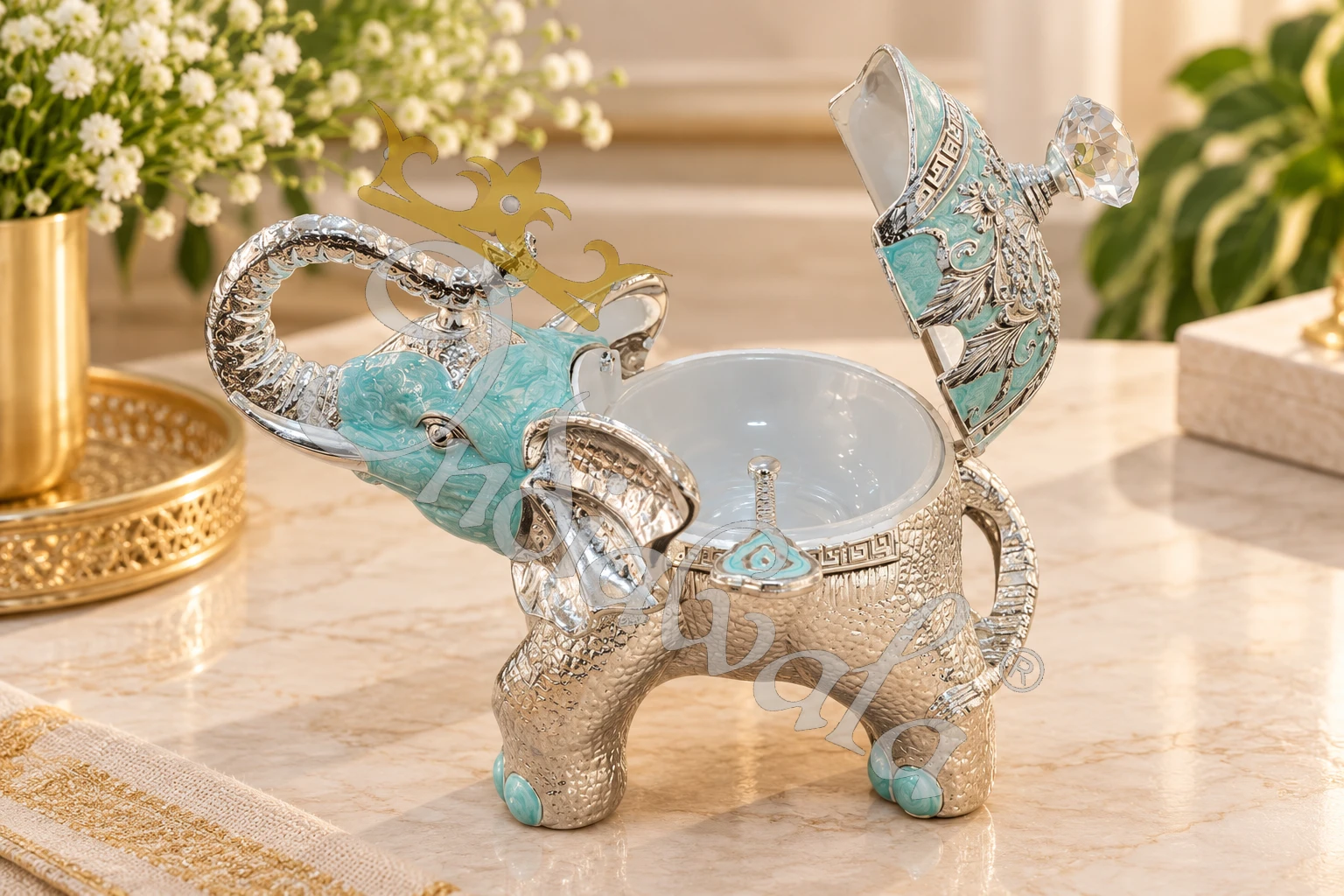 7.5 Inch German Silver Elephant Bowl for dry fruits serving