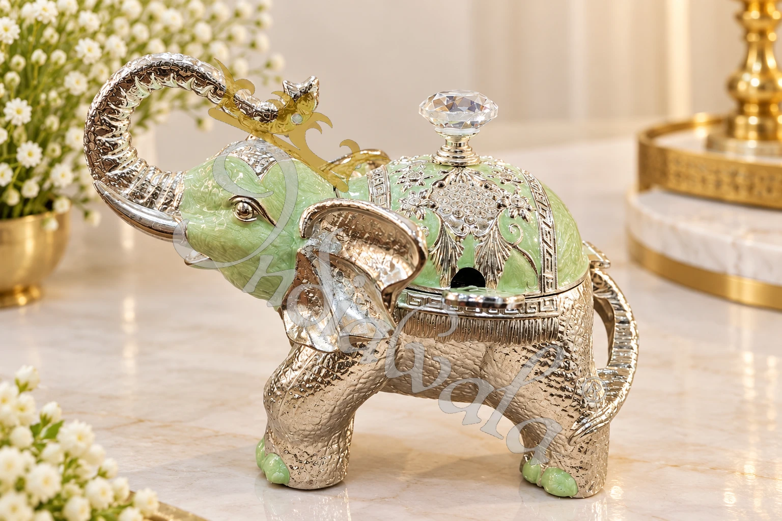 INW-9497 German Silver Elephant Shaped Serving Bowl