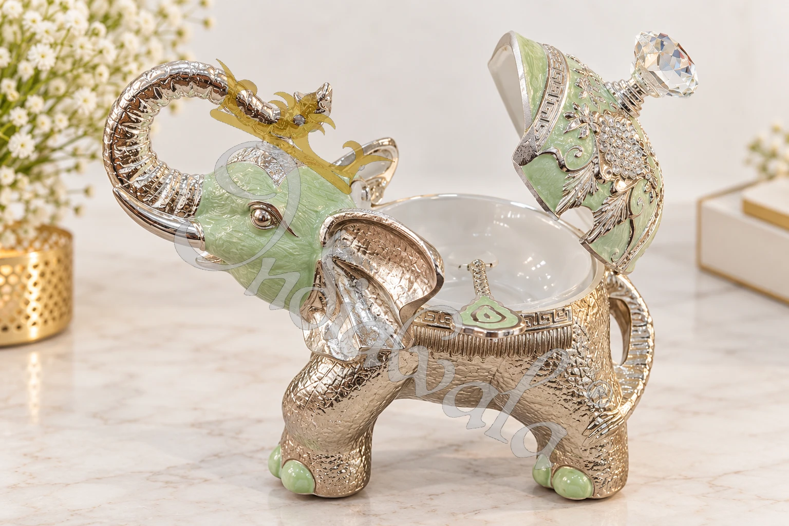 INW-9497_1 German Silver Elephant Shaped Serving Bowl