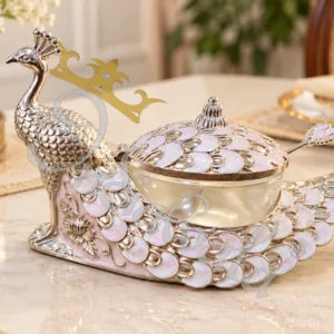 7 inch german silver peacock bowl with intricate design