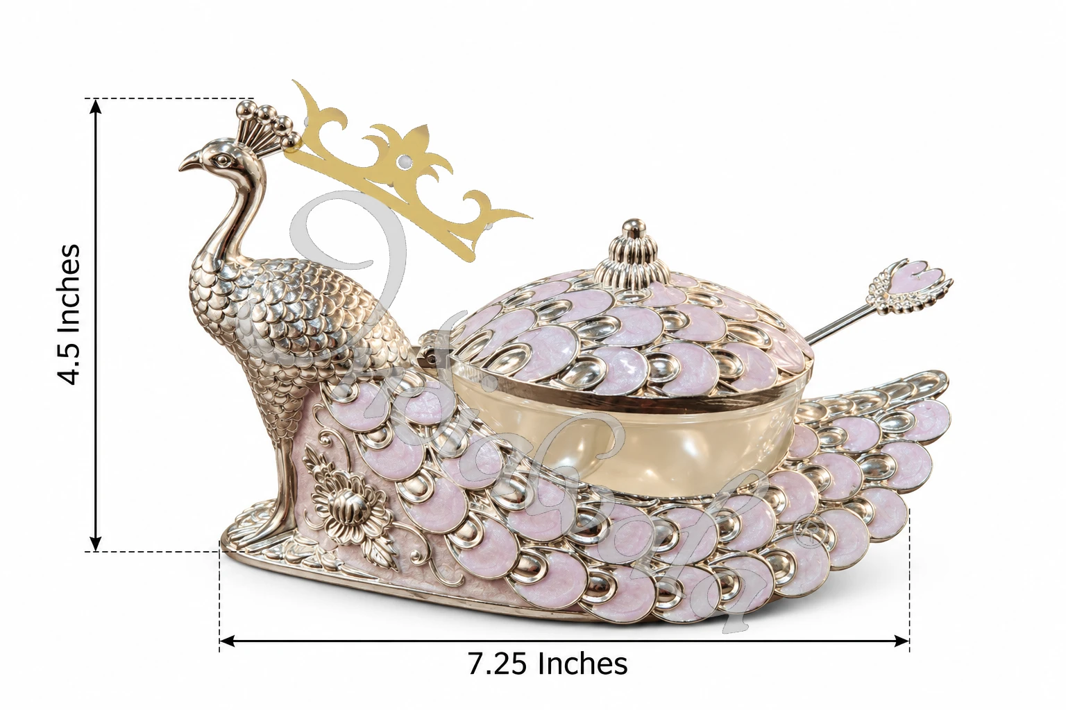 INW-9498_1-1 7 inch german silver peacock bowl with intricate design