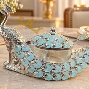 7.25 Inch German Silver Peacock Bowl with intricate handcrafted details