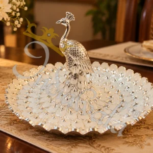 Handcrafted German Silver Peacock Gifting Tray for premium corporate gifting