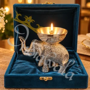 A beautifully crafted 5 inch German Silver Elephant Gifting Diya, showcasing intricate details.